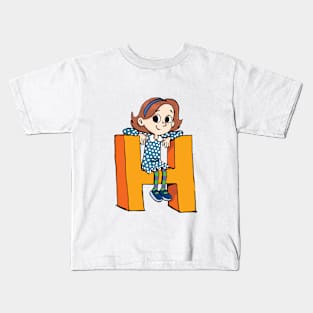 girl is sitting on the capital letter H Kids T-Shirt